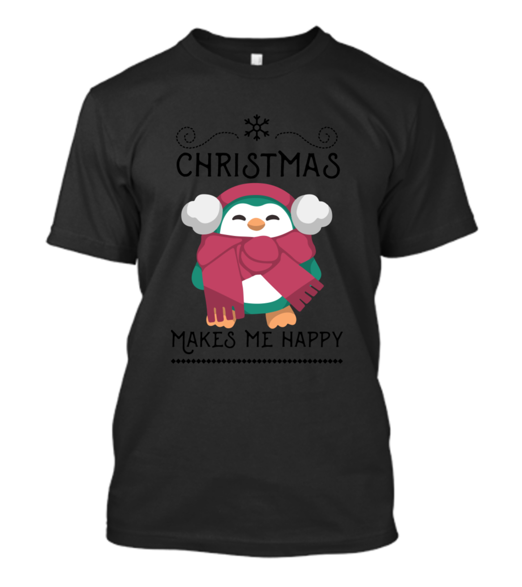 Christmas Makes Me Happy Penguin Scarf Joy T-Shirt