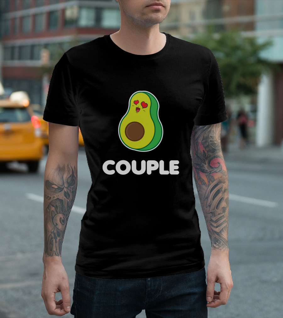 Couples Matching Funny Avocado Couple with Heart Eyes T-Shirt