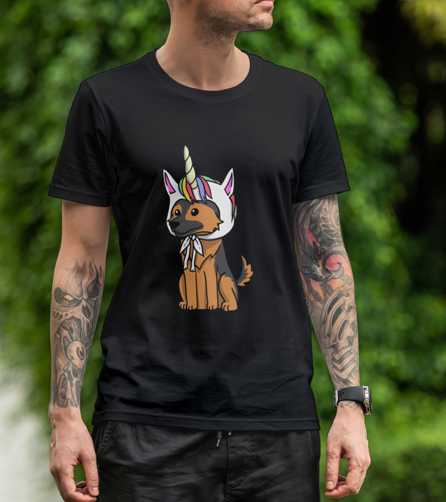 German Shepherd In Unicorn Costume Funny Dog T-Shirt