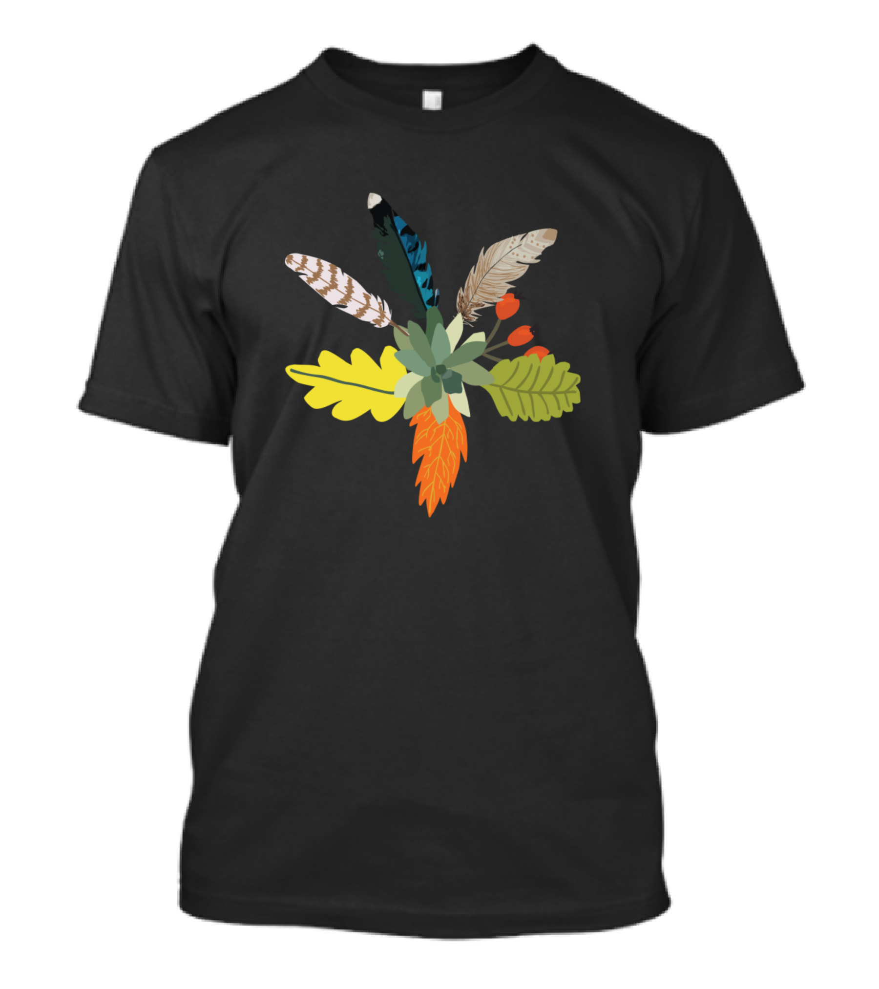 Fleurs Botanical Vintage Wildflower Feathers And Leaves T-Shirt