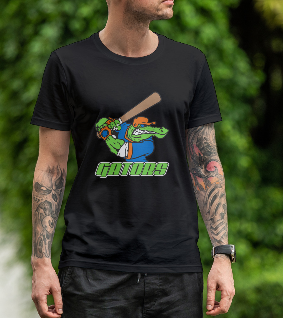 Gators Baseball Alligator Cartoon Bat Swinging Sports Mascot T-Shirt
