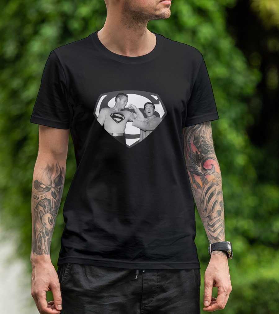 Superman Flexing Black And White Iconic Pose T-Shirt