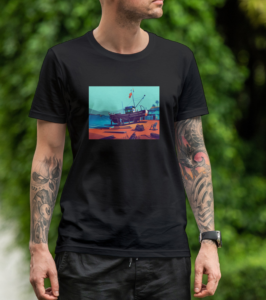 Get Ready To Conquer The Seas With Vibrant Coastal Boat Scene T-Shirt
