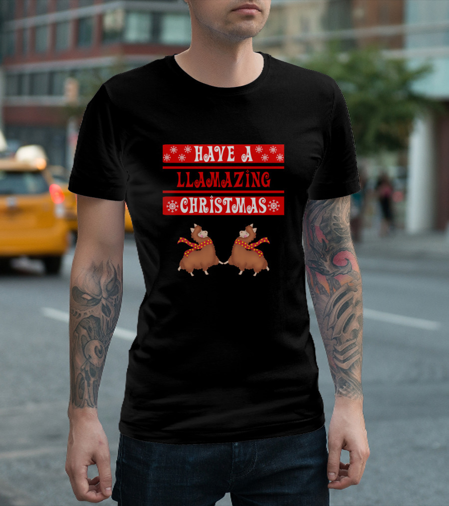Have A Llamazing Christmas Funny Llama Pun Snowflakes Scarf T-Shirt