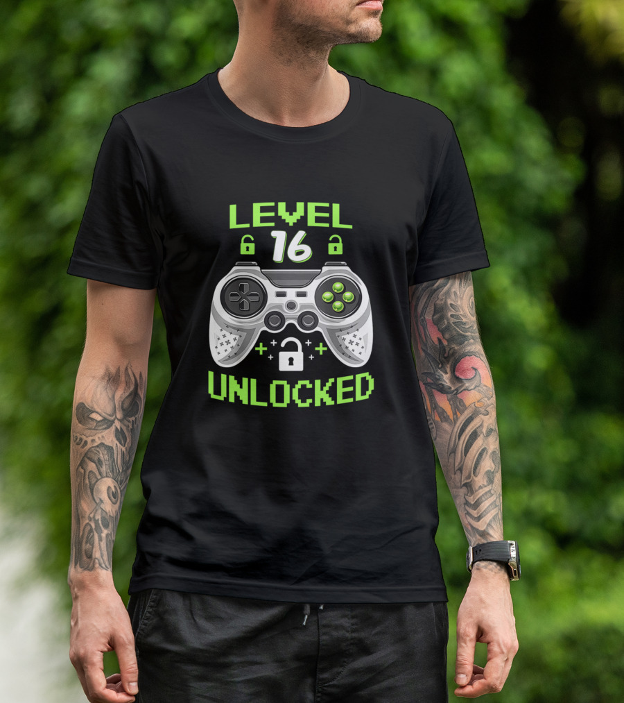 Level 16 Unlocked Video Game Controller 16 Years Old Birthday T-Shirt
