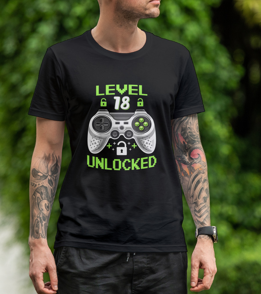 Level 18 Unlocked 18 Years Old Birthday Game Controller T-Shirt
