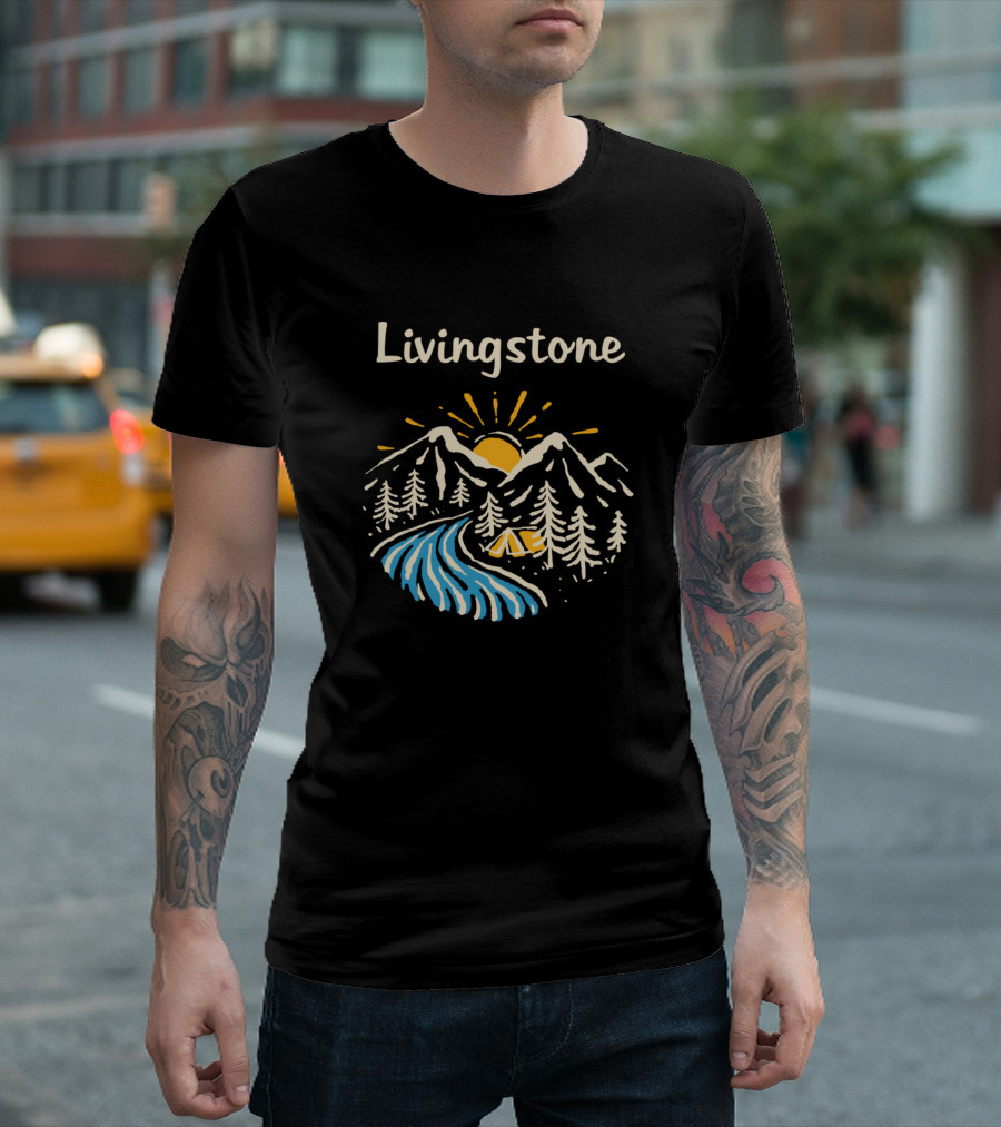 Livingstone Zambia Sunrise Mountains River Camping Scene T-Shirt