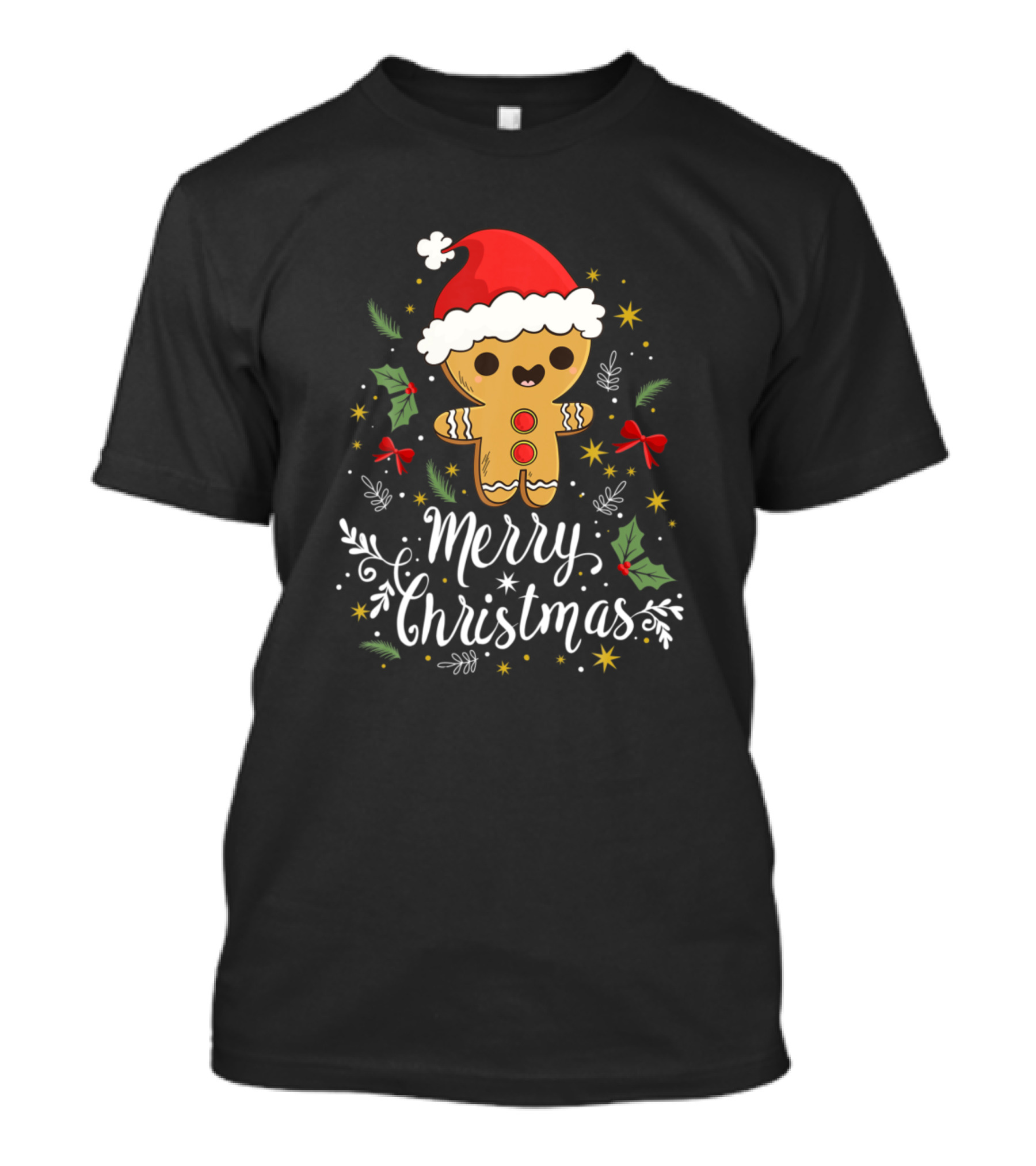 Merry Christmas Gingerbread Holiday Cheer With Santa Hat T-Shirt