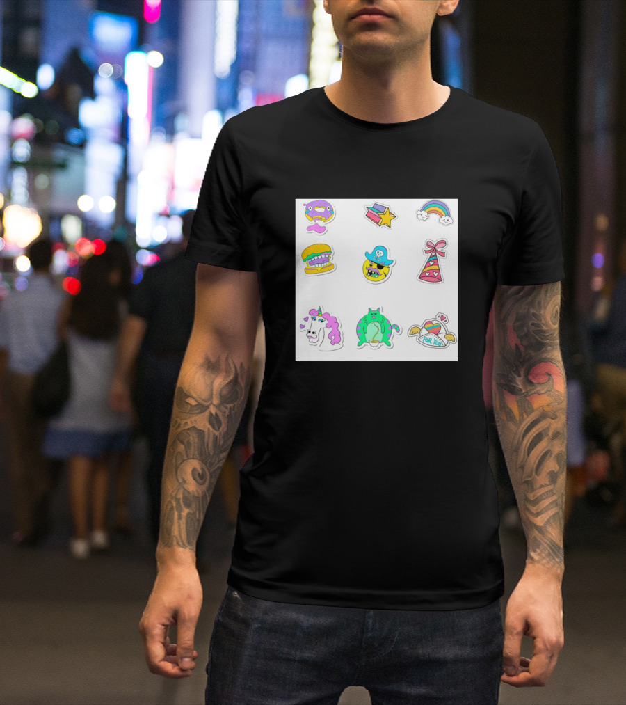 Mix Stickers Collection Donut Hamburger Pirate Cat Unicorn Rainbow Gift Box T-Shirt