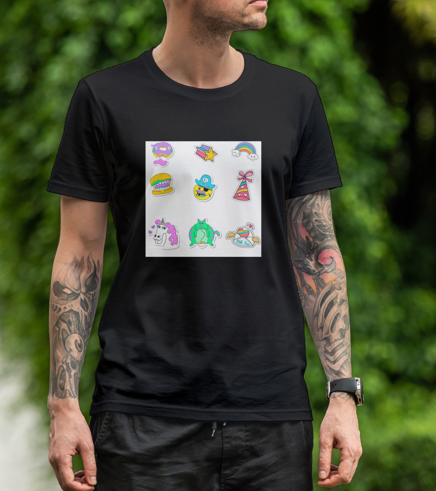 Mix Stickers Collection Donut Hamburger Pirate Cat Unicorn Rainbow Gift Box T-Shirt