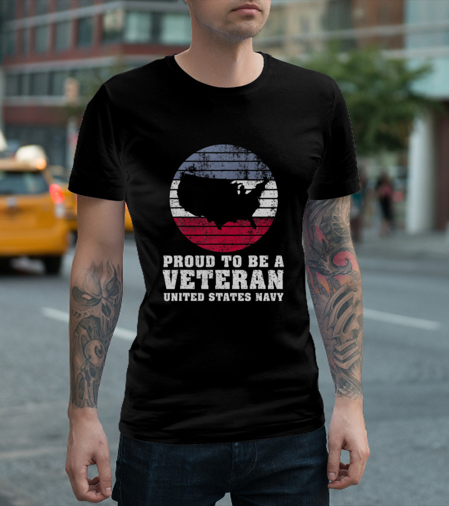 Proud To Be A Veteran United States Navy Distressed USA Flag T-Shirt