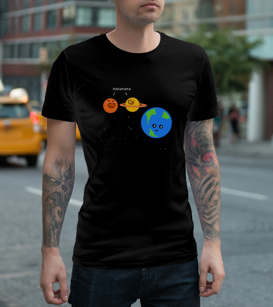 Mars And Saturn Laughing At Earth In Space Scene T-Shirt