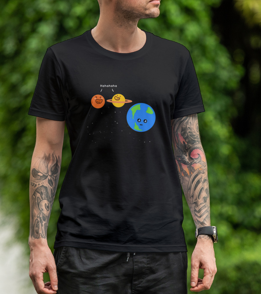 Mars And Saturn Laughing At Earth In Space Scene T-Shirt