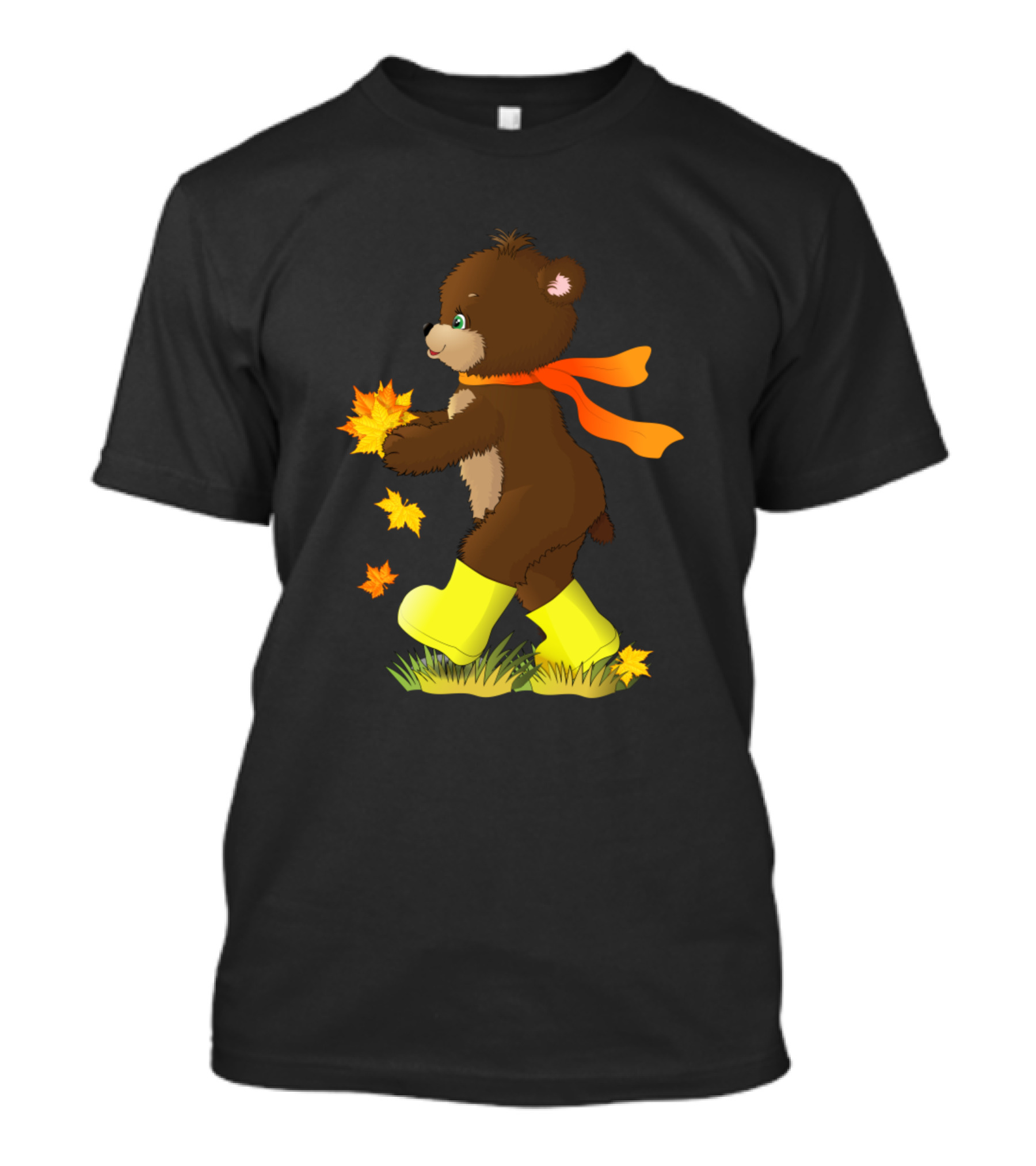 Bear Cub Playing With Autumn Leaves In Yellow Boots T-Shirt