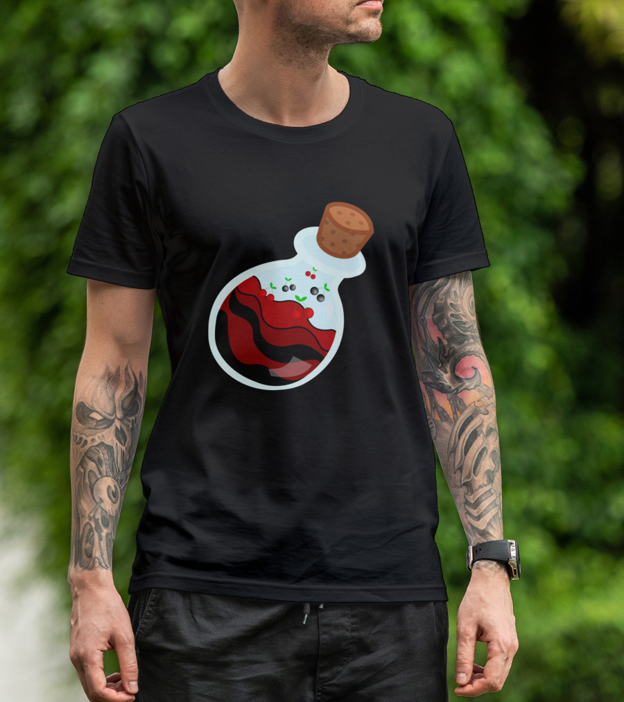 Potion Bottle Black Cherry With Red And Black Liquid And Berries T-Shirt