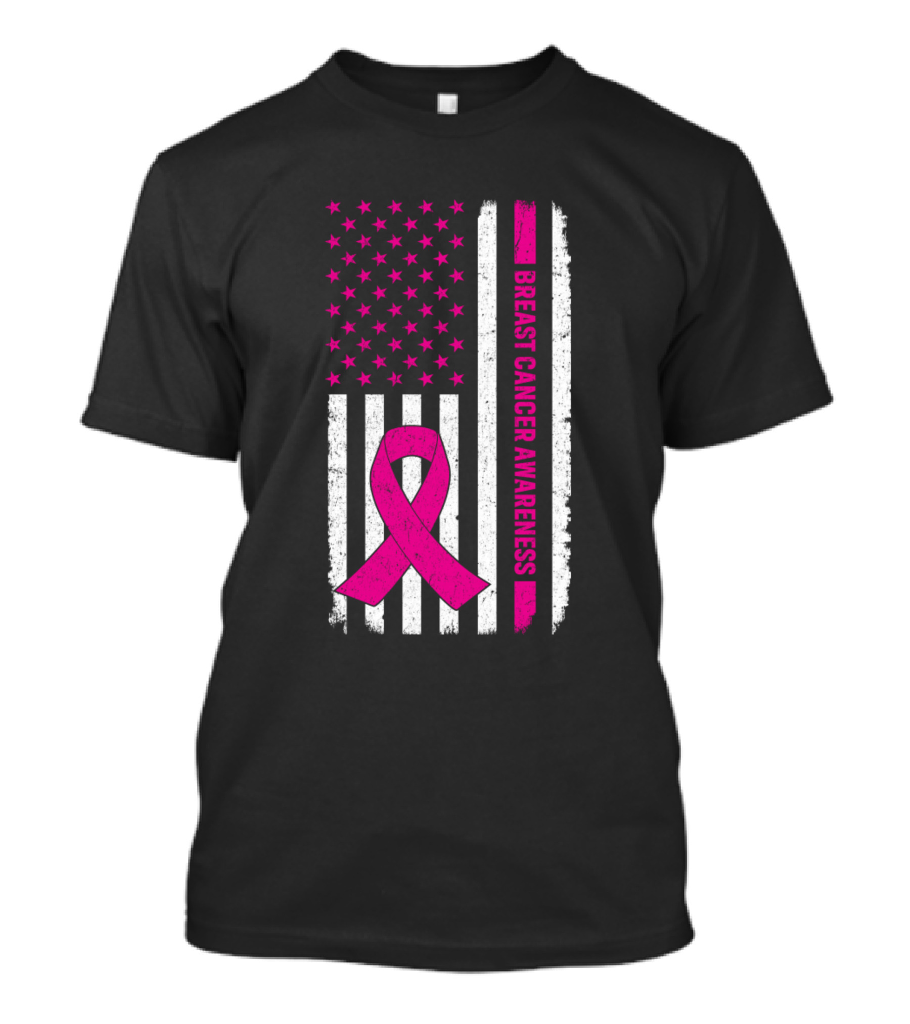 Breast Cancer Awareness Pink Ribbon American Flag T-Shirt