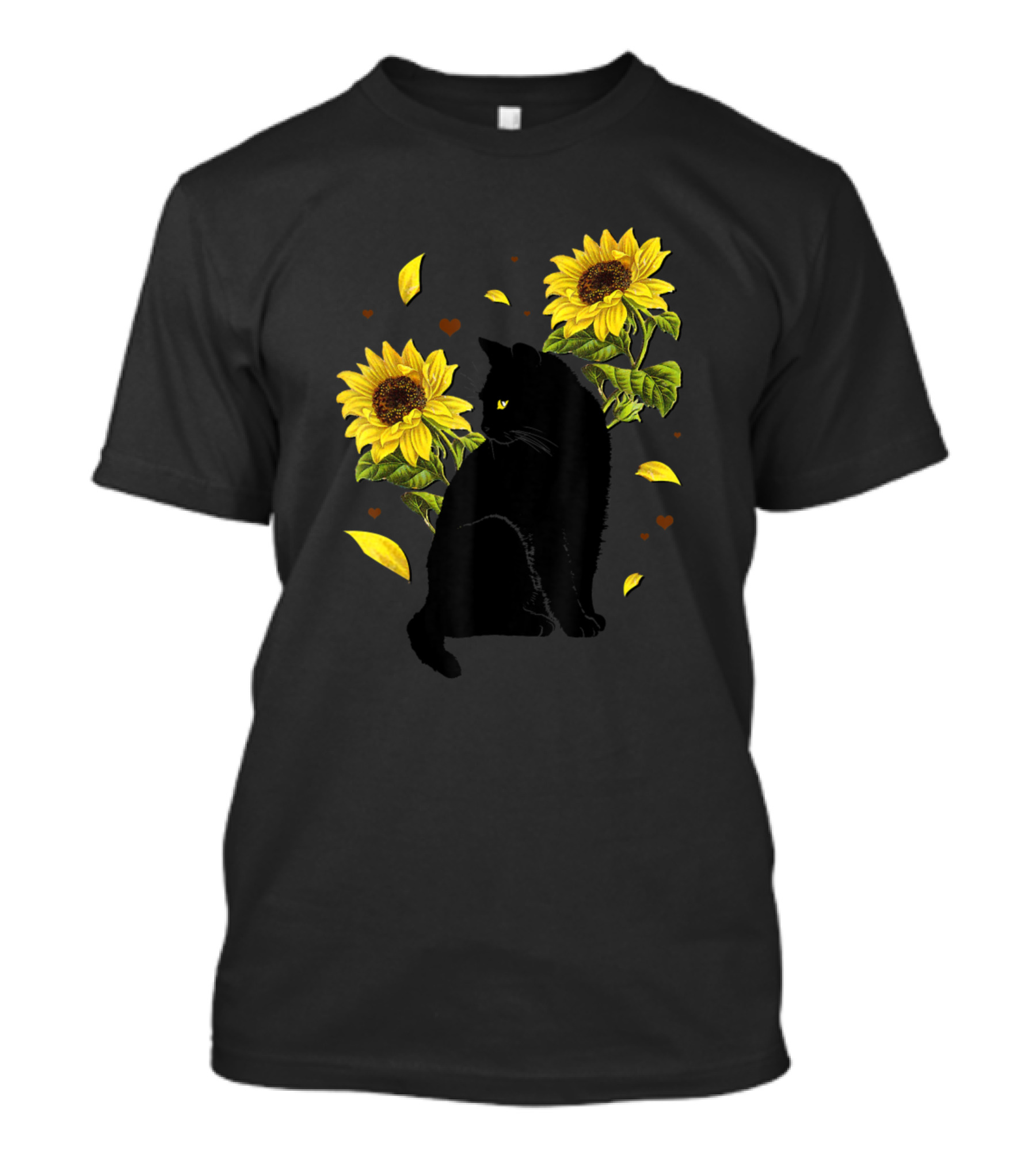 Sunflower Cat Lover With Black Cat And Petals T-Shirt