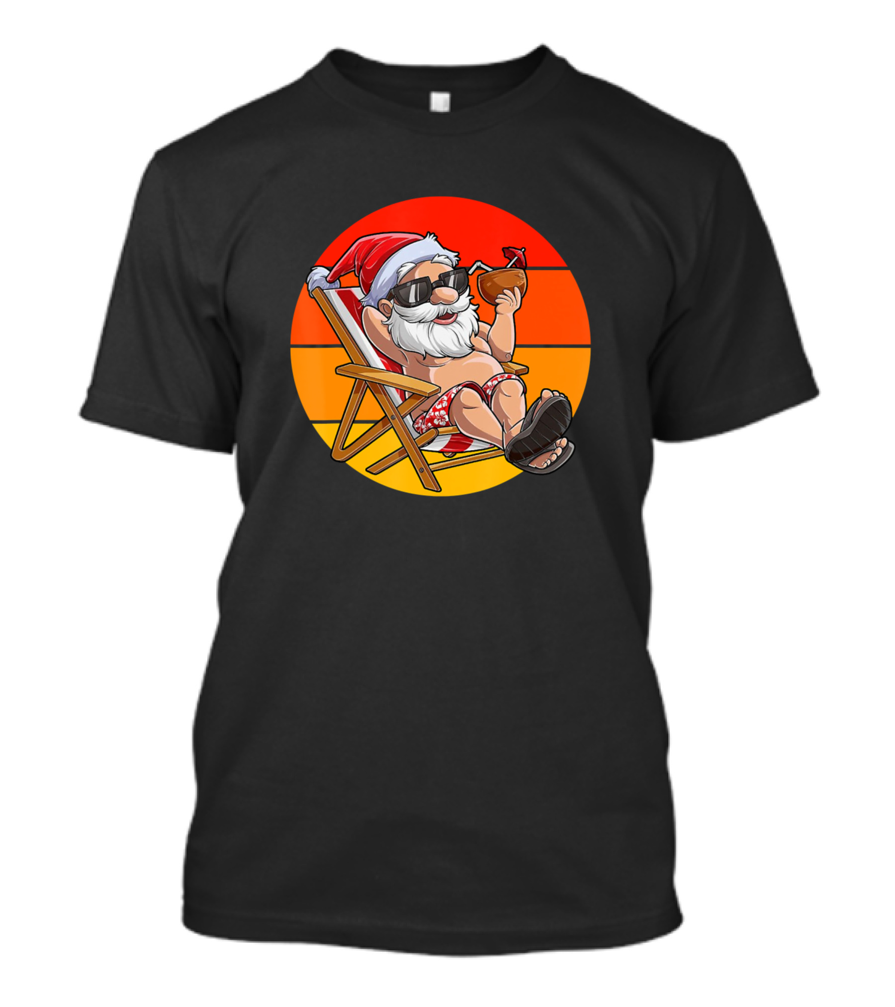 Chill Santa Hawaiian Summer On Sunset Beach With Coconut Drink T-Shirt