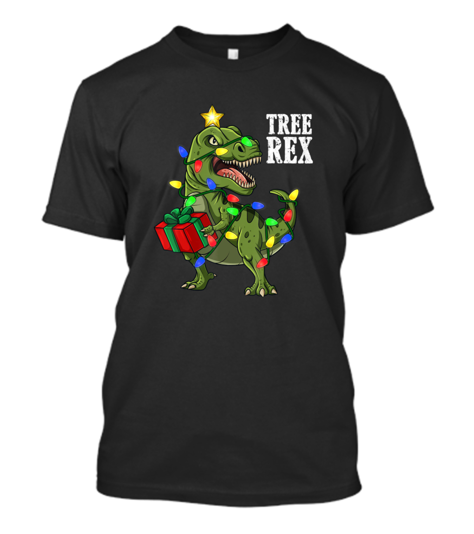 Tree Rex Christmas Dinosaur Lights And Present T-Shirt