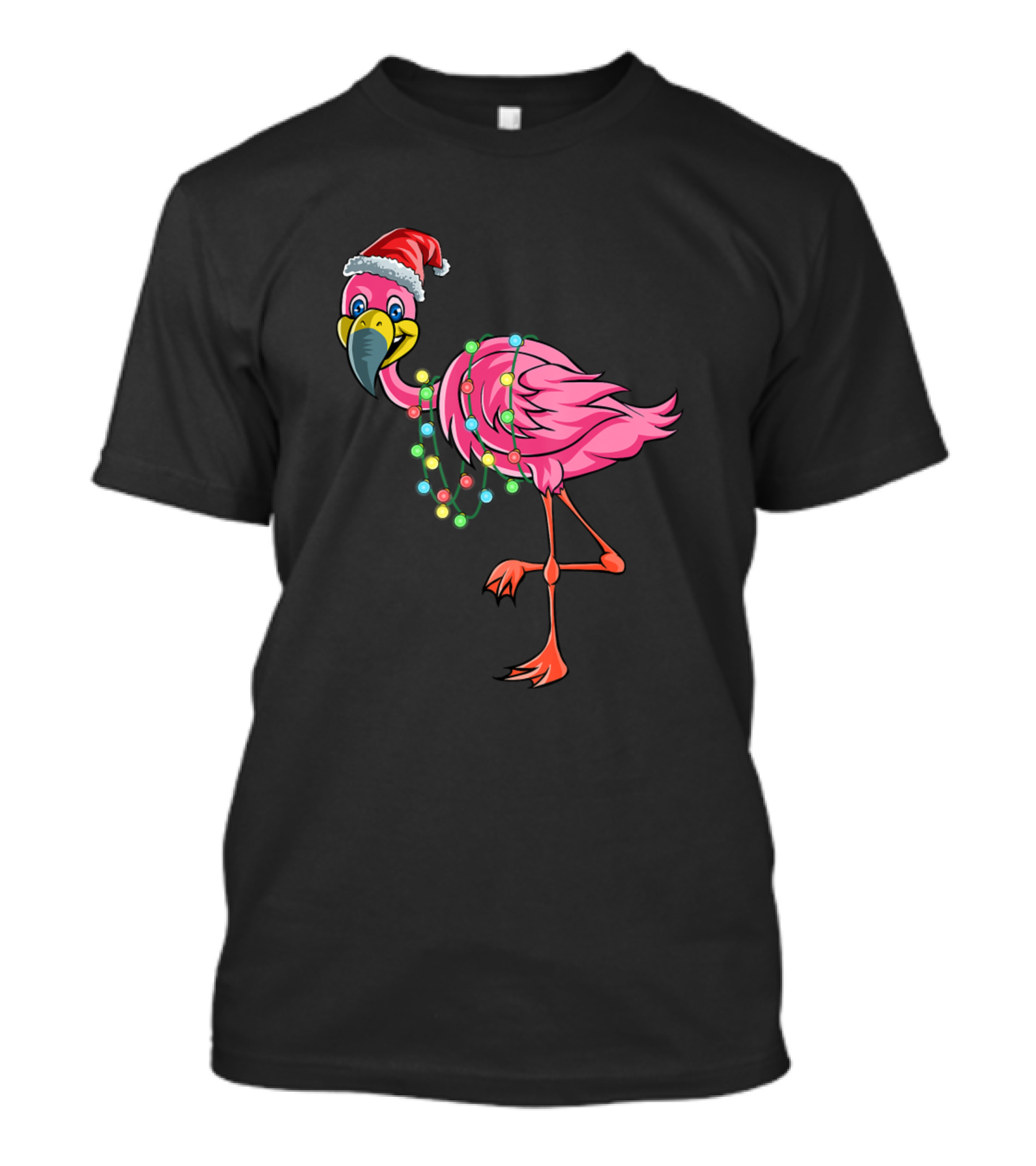 Christmas Flamingo Wearing Santa Hat With Funny Lights T-Shirt