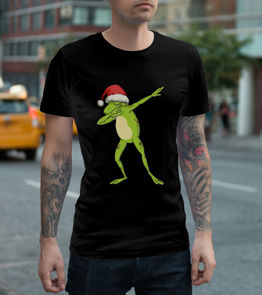 Christmas Frog Dabbing Funny Animal Dab Santa Hat T-Shirt