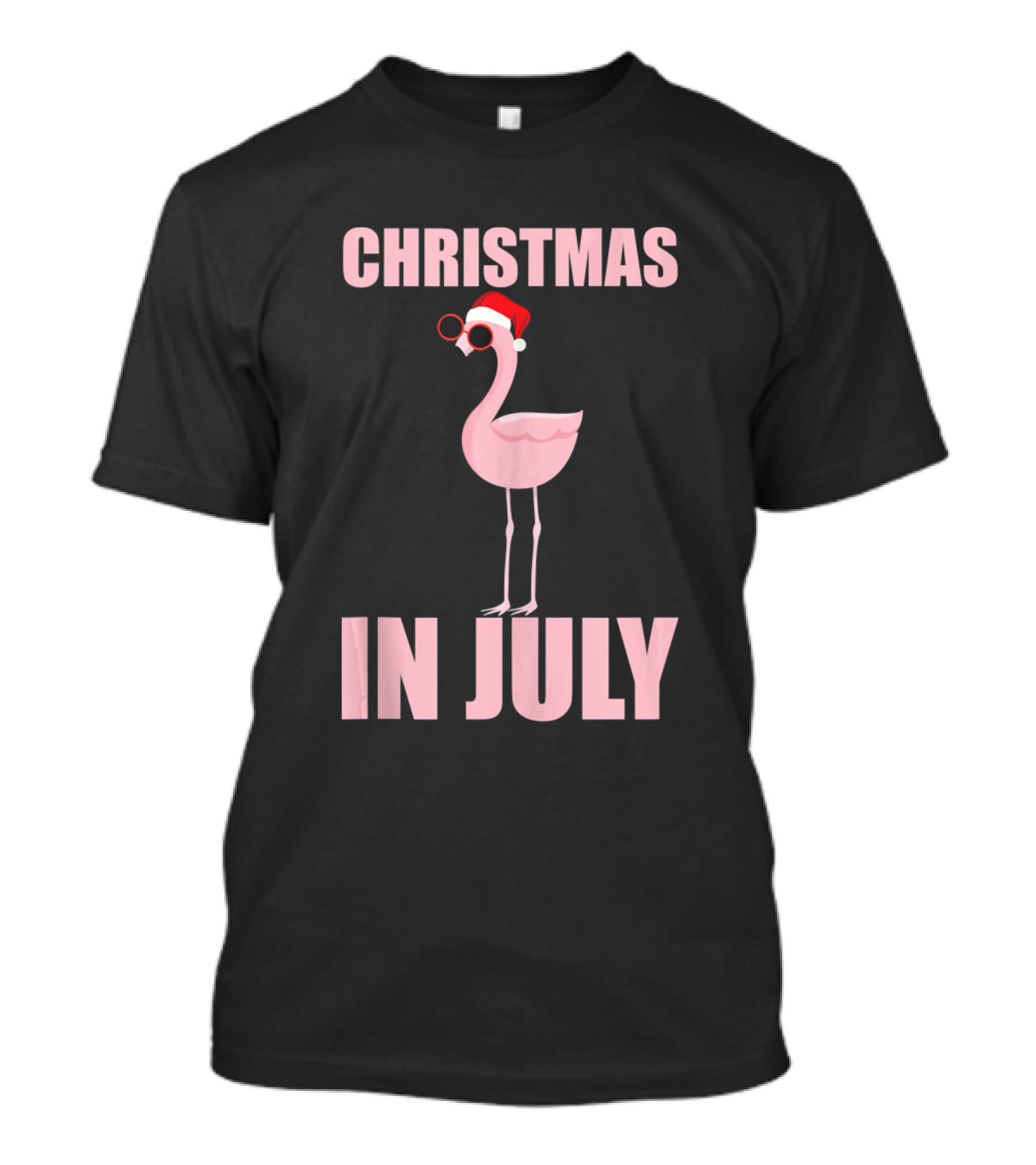 Christmas In July Flamingo Santa Hat Fun T-Shirt