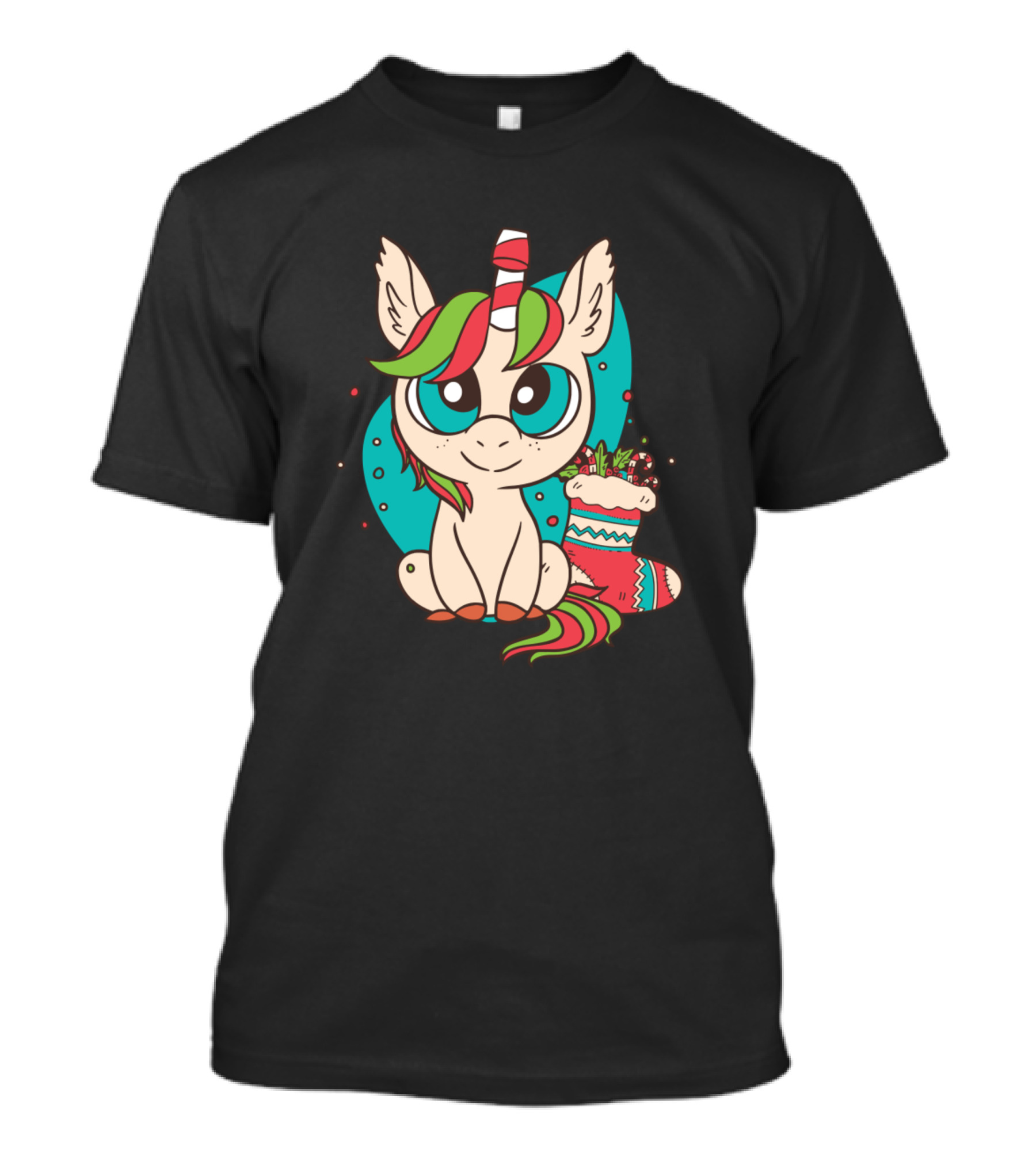 Christmas Unicorn Candy Cane Holiday Stocking Fantasy T-Shirt
