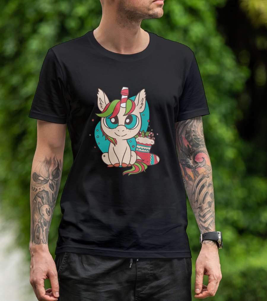 Christmas Unicorn Candy Cane Holiday Stocking Fantasy T-Shirt