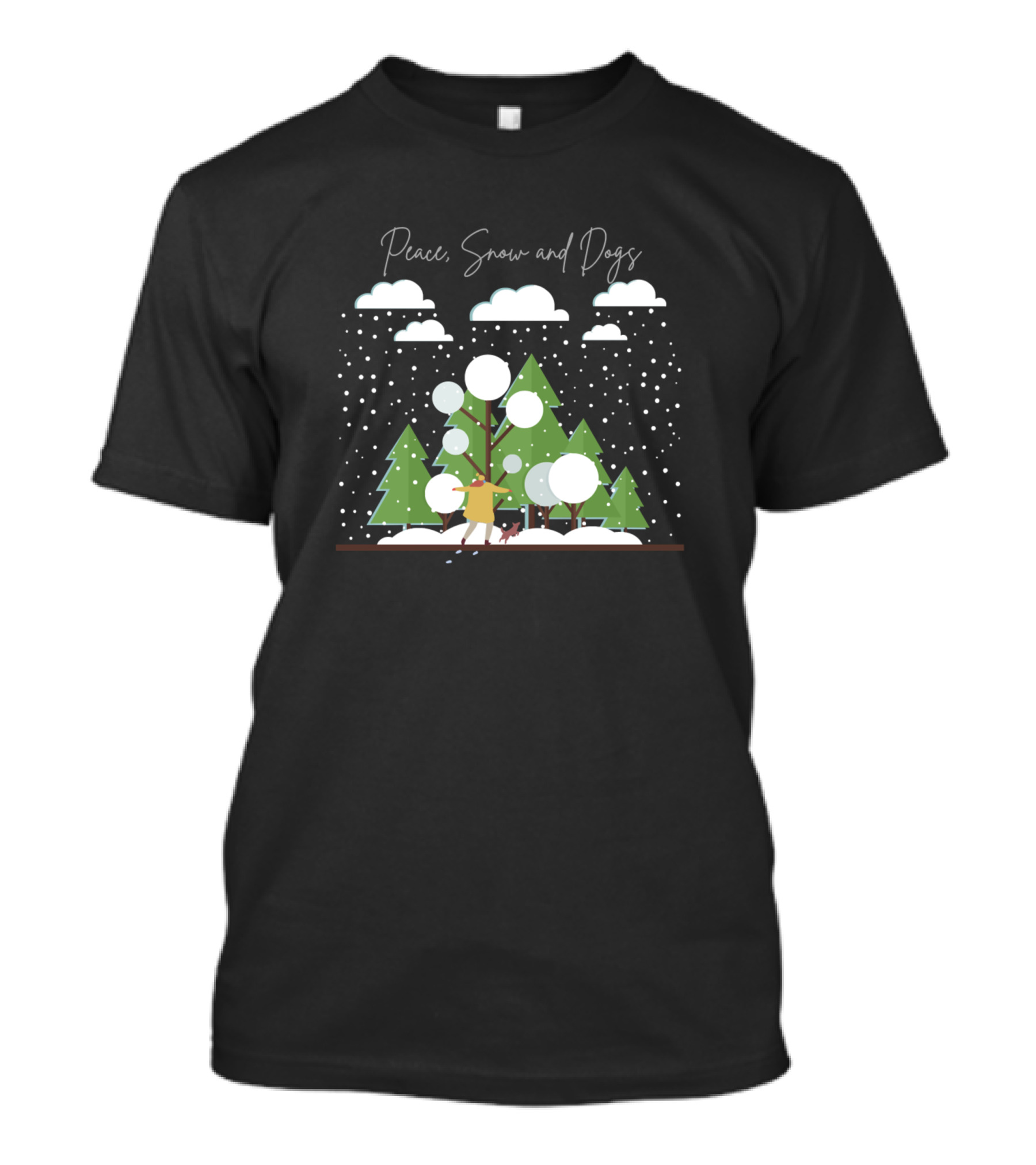 Peace Snow And Dogs Christmas Winter T-Shirt