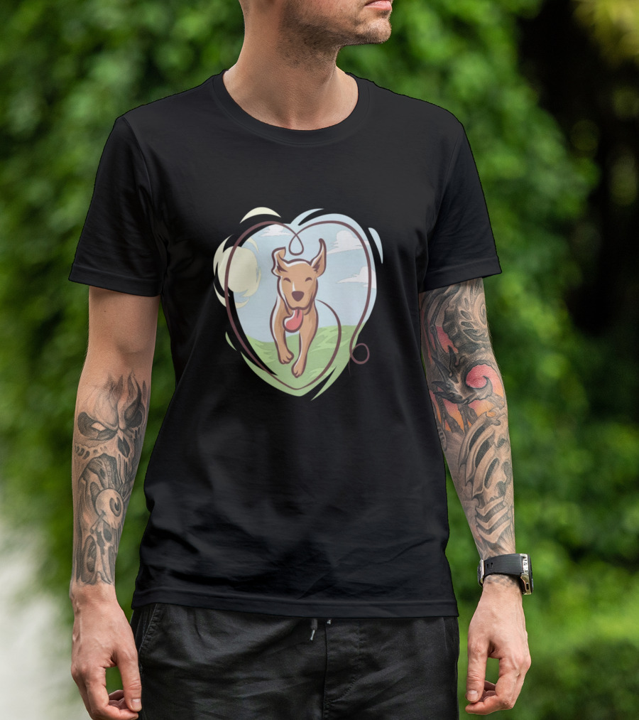 Cute Brown Dog In Heart Shape Field Scene T-Shirt