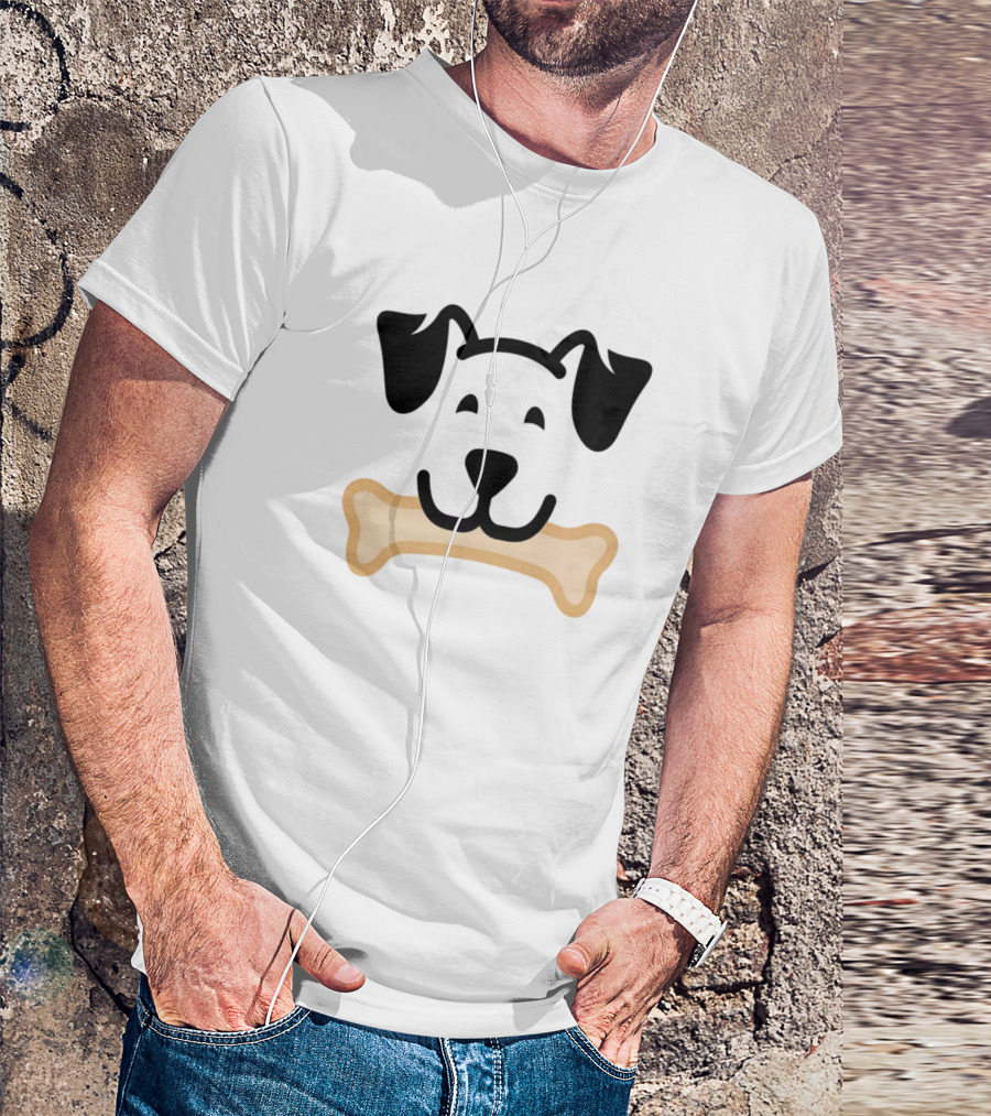 Cute Dog Face With Bone Outline T-Shirt