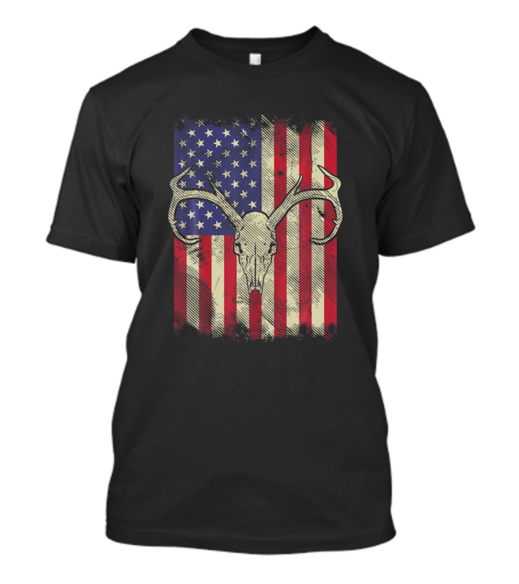 Deer Skull American Flag Hunting Vintage USA Hunter T-Shirt