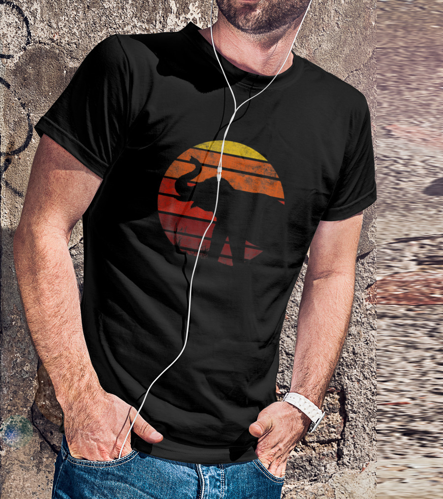 Elephant African Animal Vintage Sunset Silhouette Retro T-Shirt