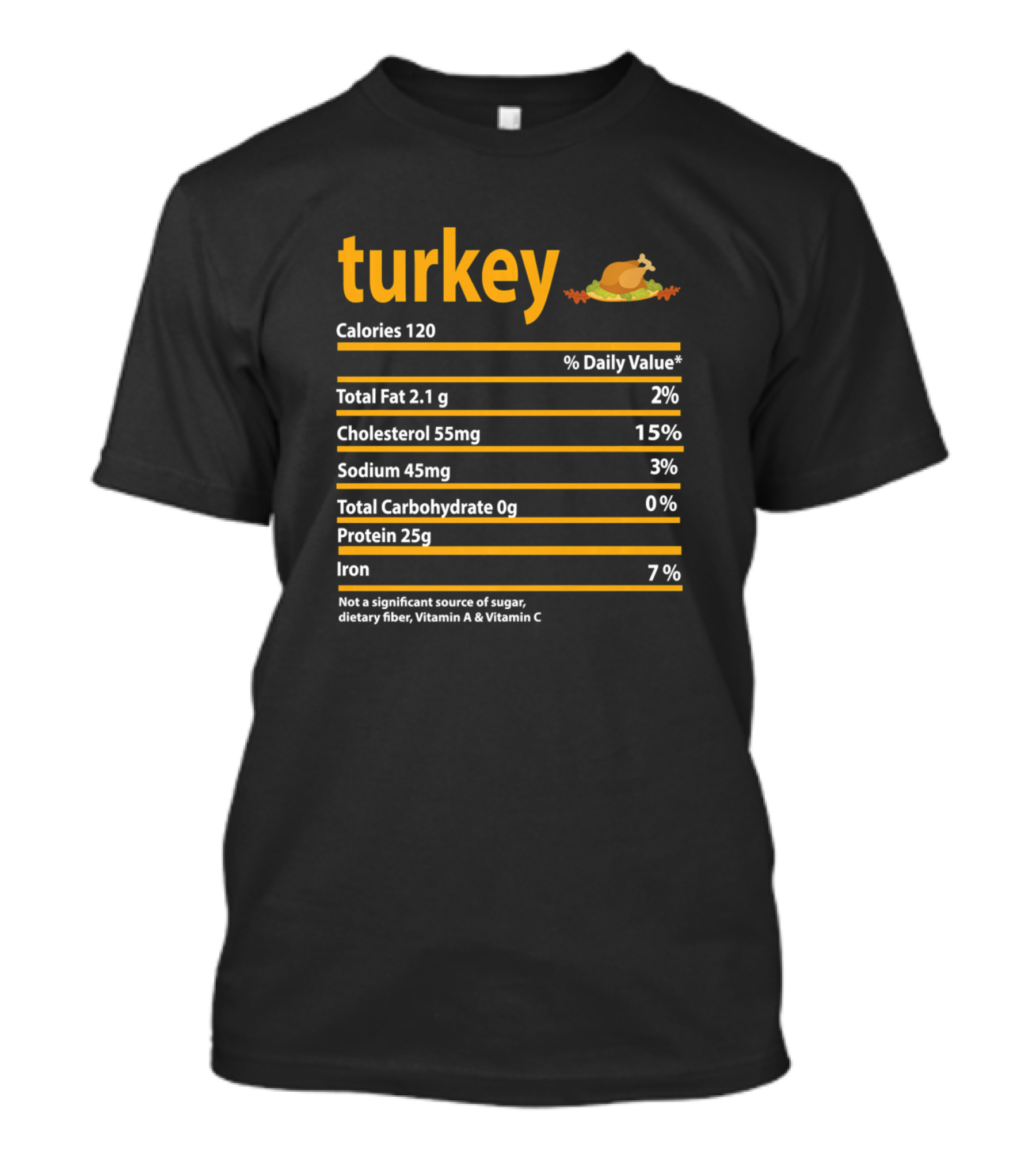 Funny Turkey Nutrition Facts Thanksgiving Calories Protein Iron Fiber Chris T-Shirt