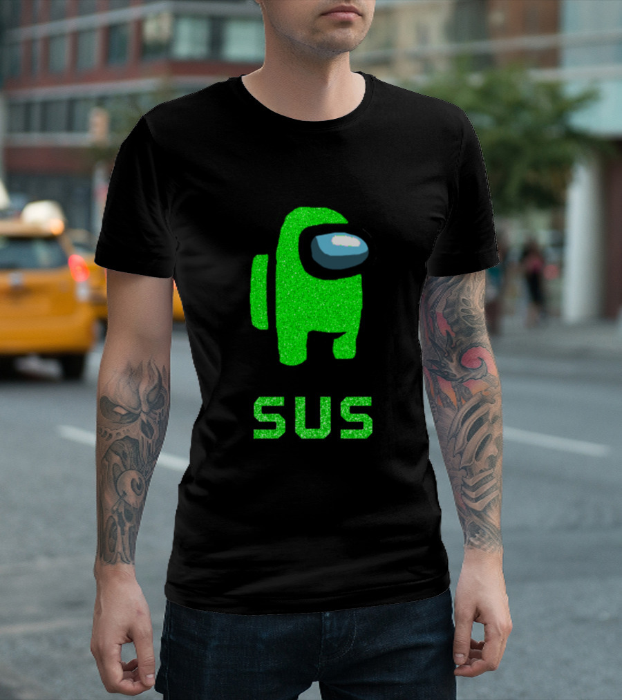 Lime Glitter Sus Among Us Crewmate Character T-Shirt