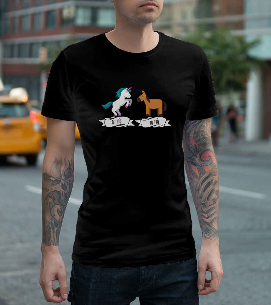 Mi Tia Unicorn Tu Tia Horse Funny Aunt In Spanish T-Shirt