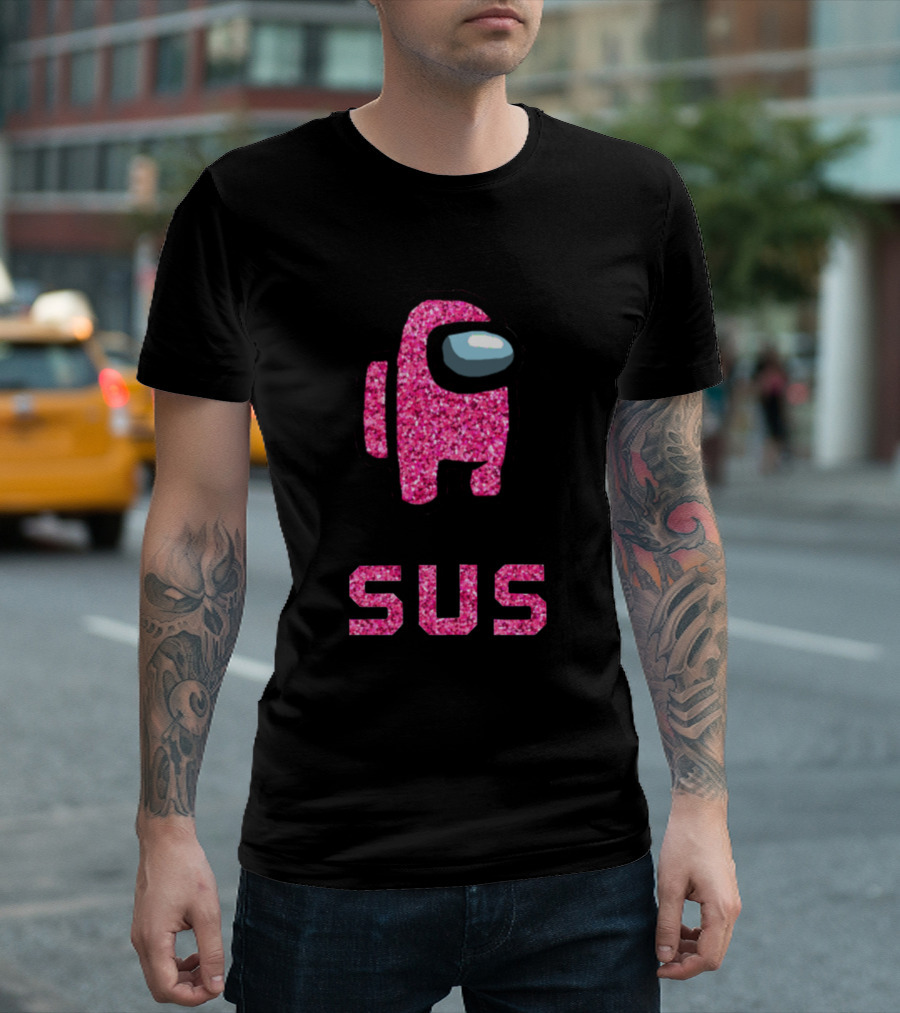 Pink Glitter Sus Among Us Crew Character T-Shirt