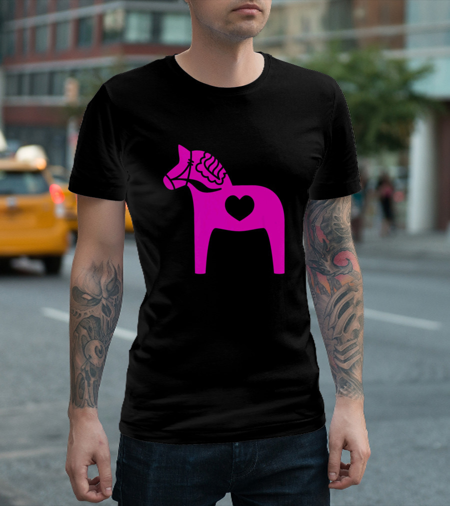 Pink Swedish Dala Horse Heart Valentine's Day Love T-Shirt