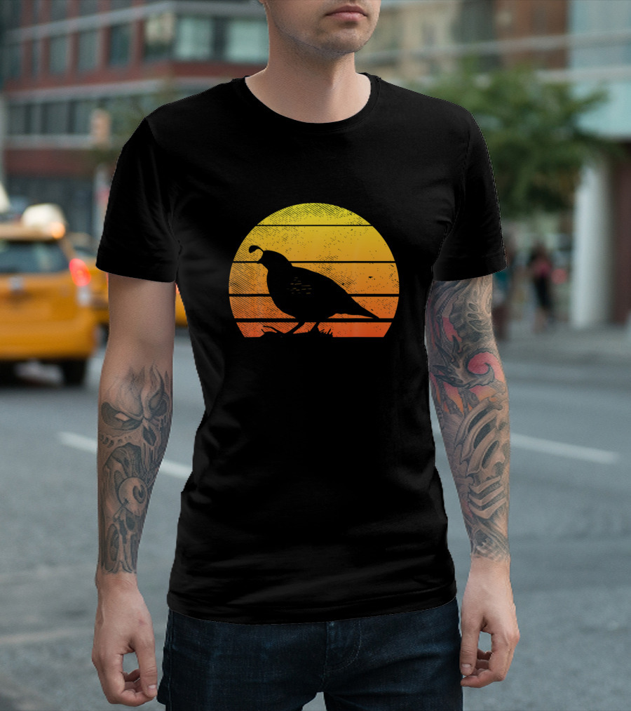 Quail Bird Sunset Retro Pheasant Hunting Bow Hunter T-Shirt