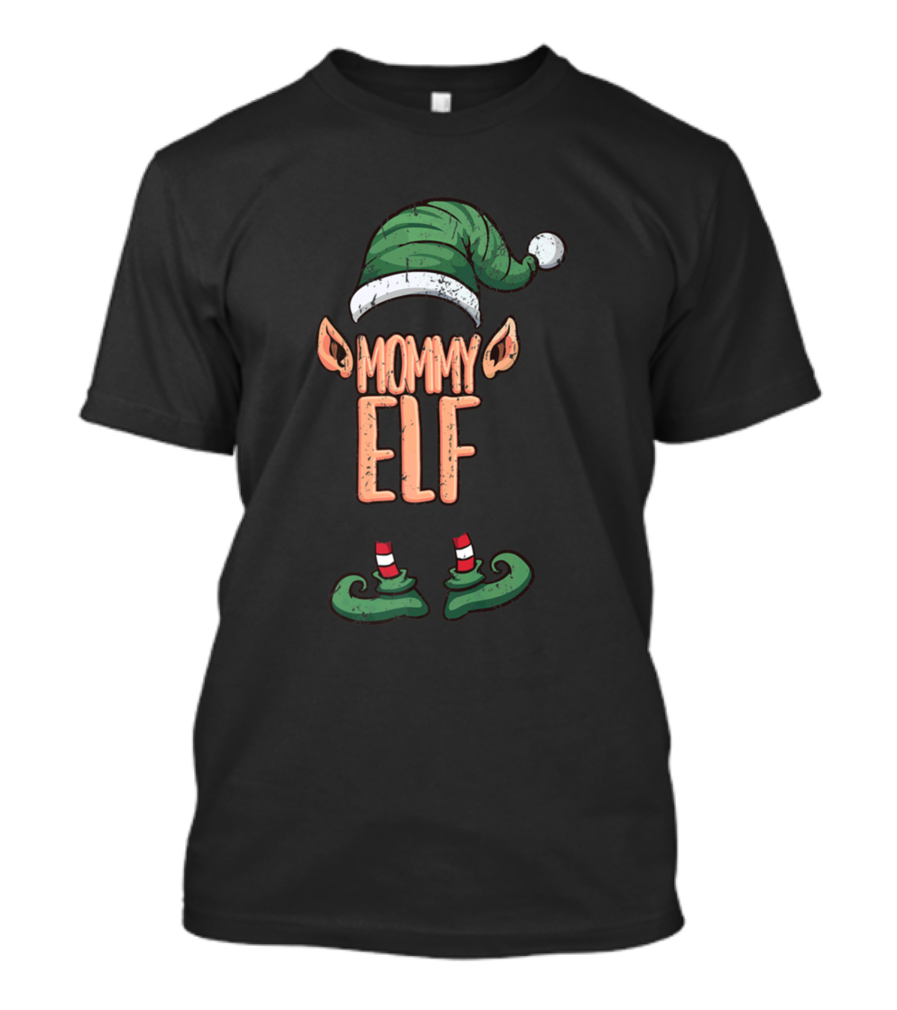 Santa Claus Mommy Elf Christmas Hat Green Shoes T-Shirt