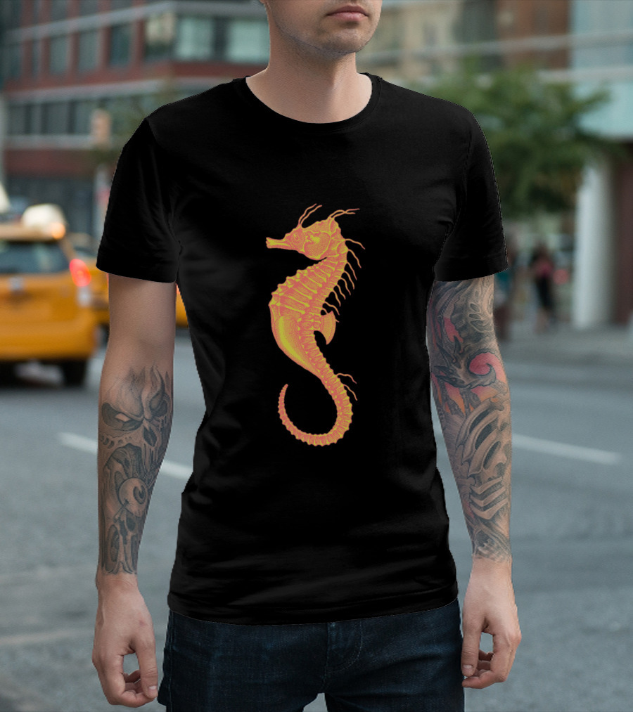 Orange Seahorse Print for Nature Lovers T-Shirt