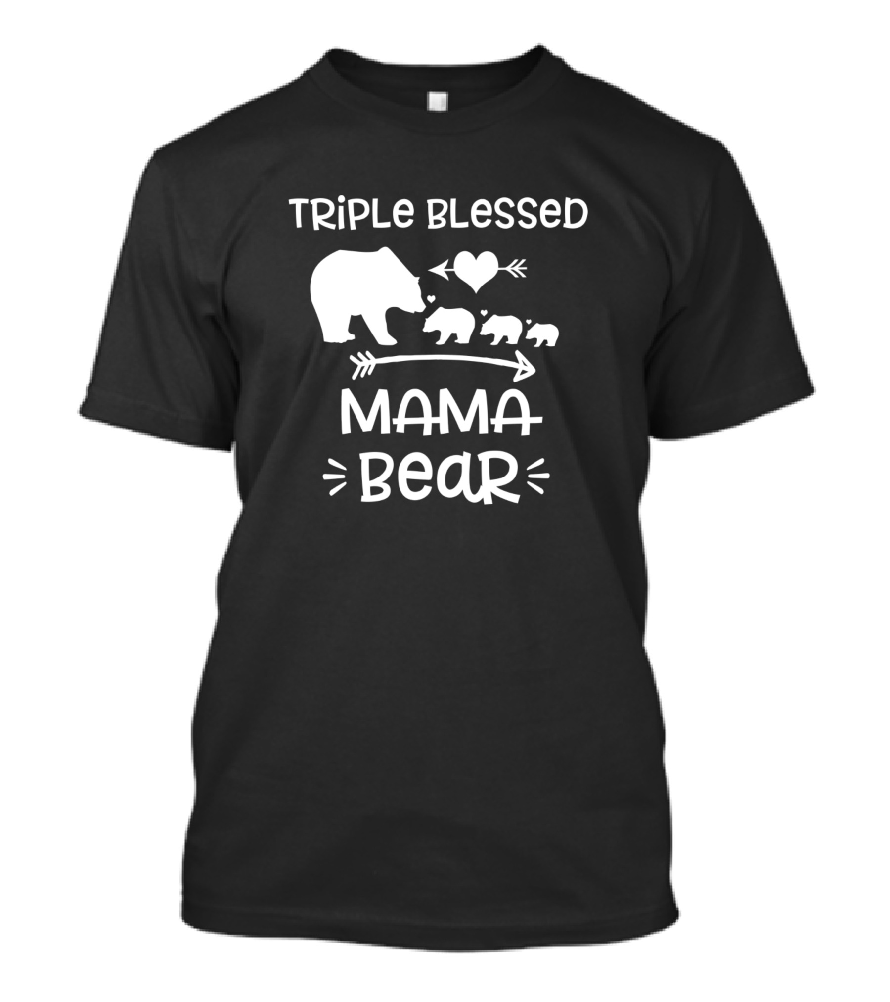Triple Blessed Mama Bear Moms With Three Cubs Hearts Arrows T-Shirt