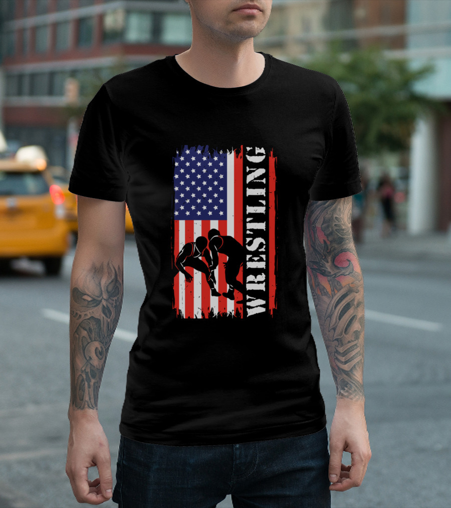 American Flag Wrestling Vintage USA Wrestling T-Shirt