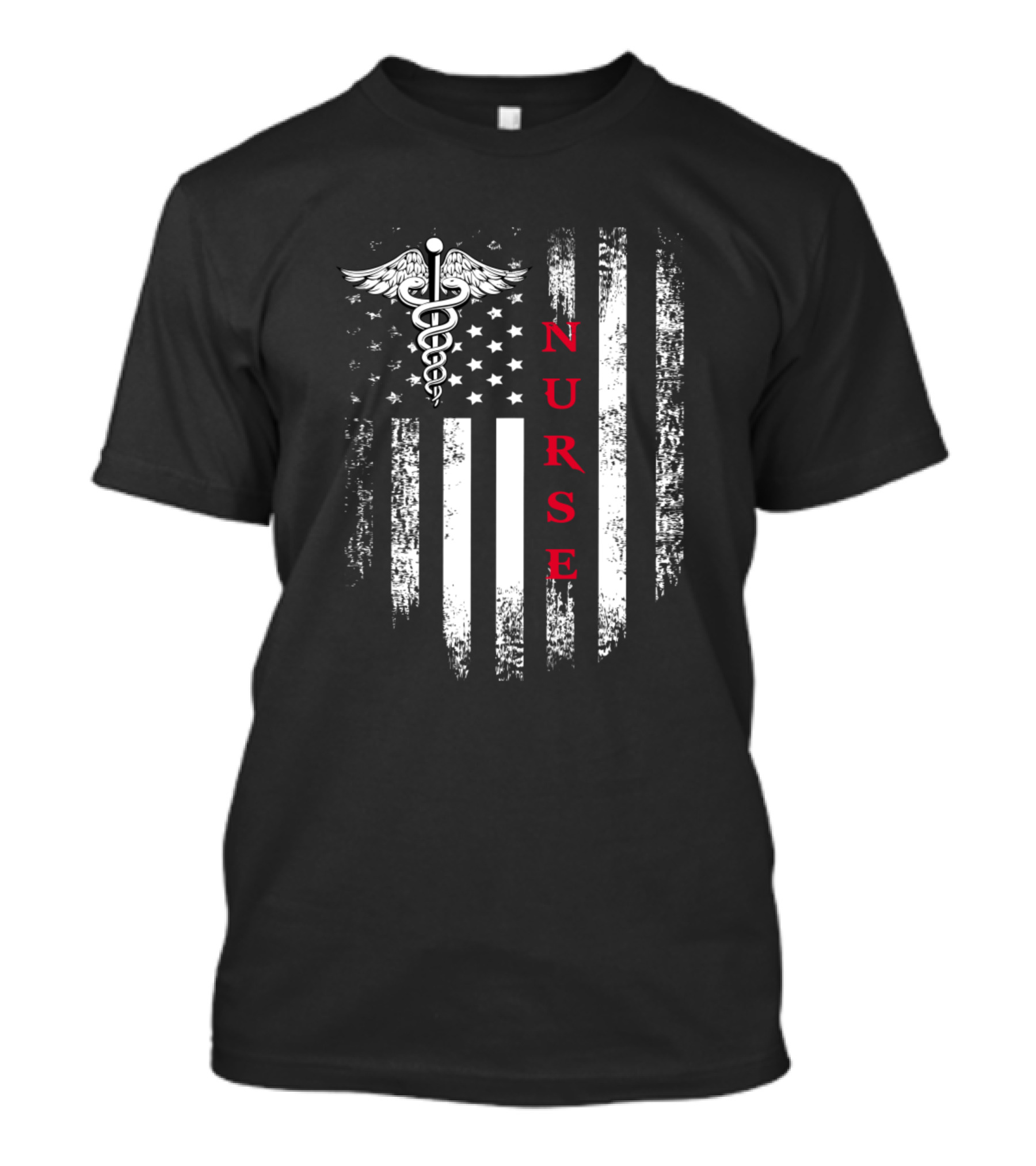 Vintage Red White Nurse American Flag Caduceus Icon Cool T-Shirt