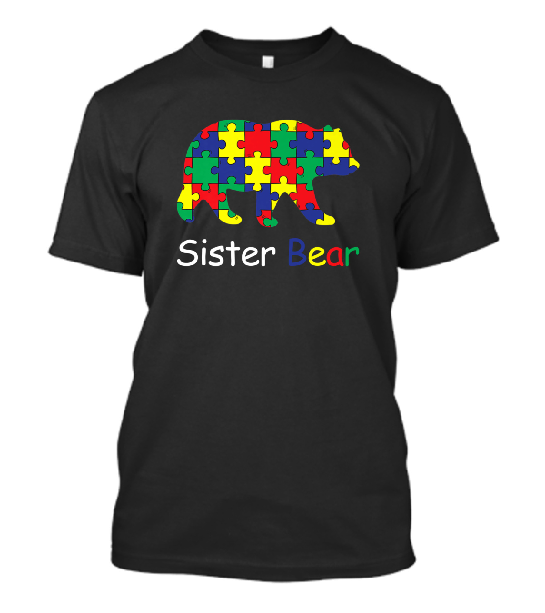 Autism Awareness Sister Bear Puzzle Pattern Support T-Shirt