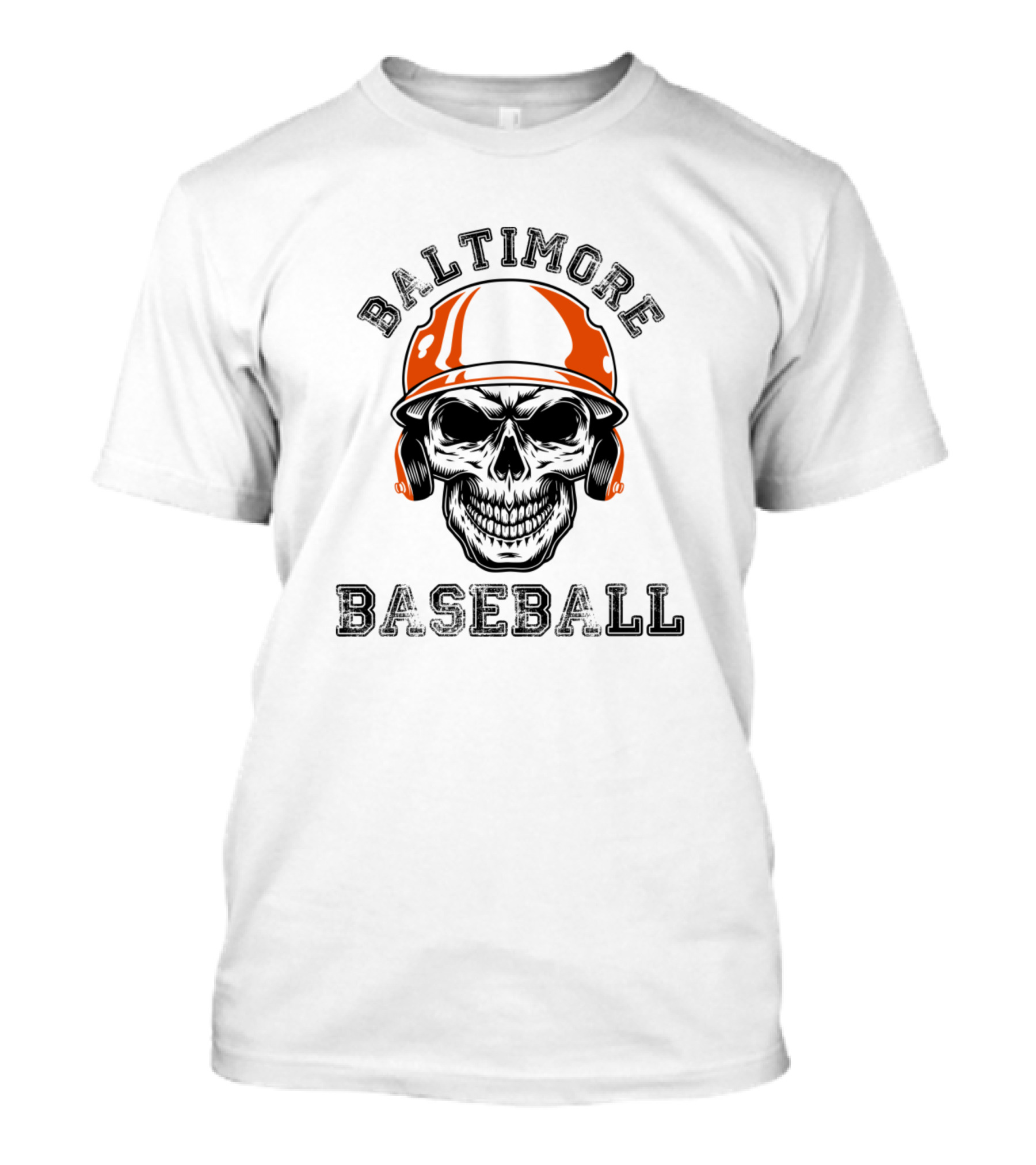Baltimore Baseball Skull With Orange Helmet T-Shirt