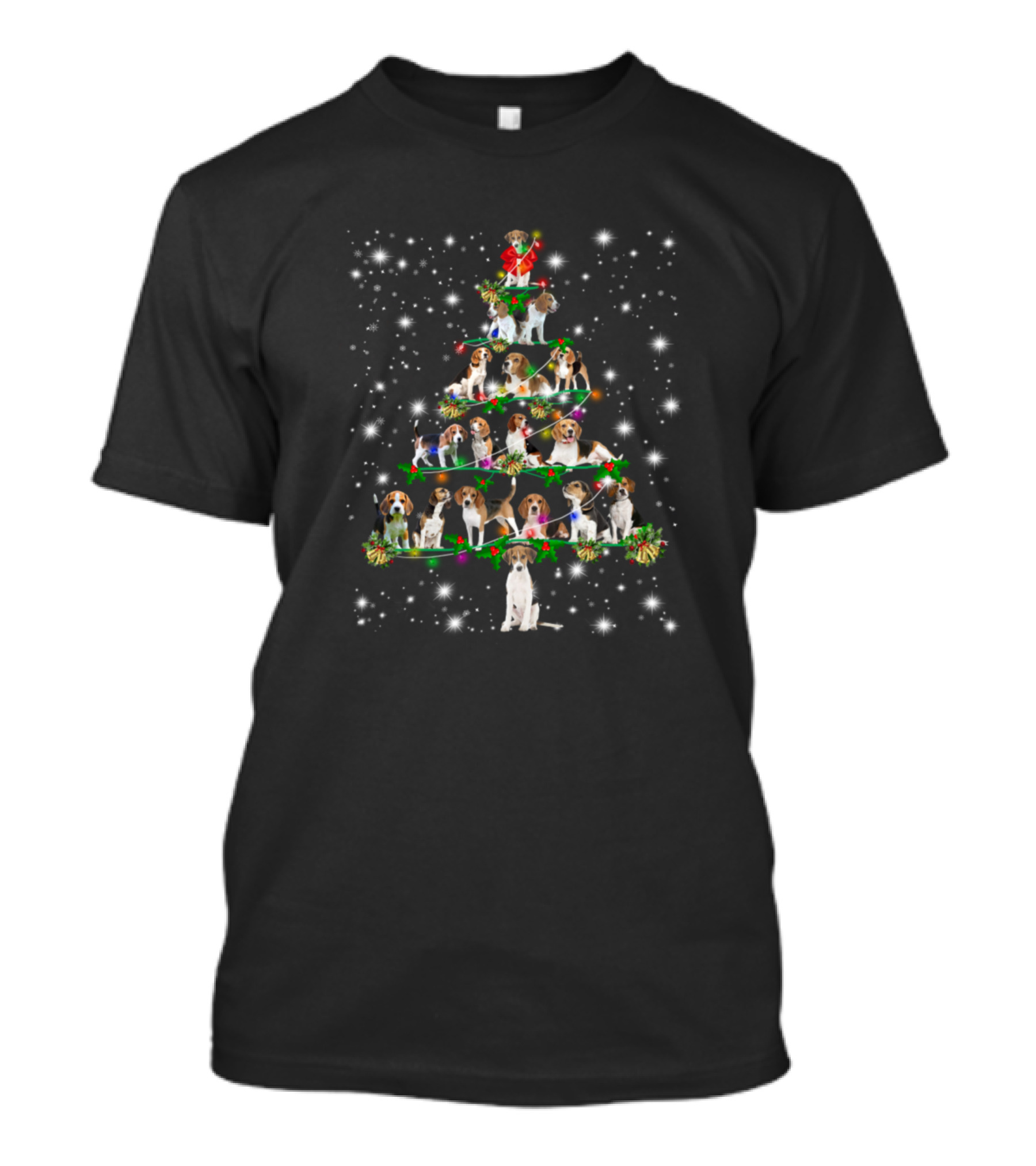 Beagle Dog Christmas Fairy Light Ornaments Tree Sparkling Stars T-Shirt