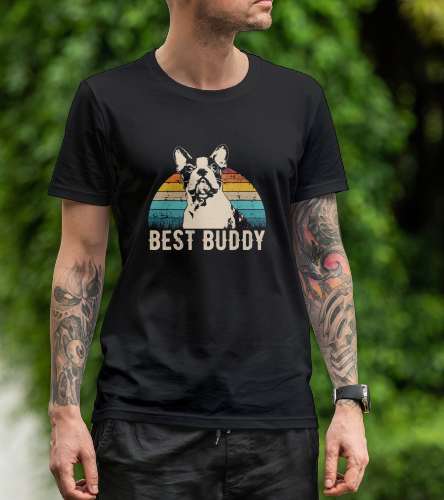 Best Buddy Vintage Boston Terrier Retro Stripes T-Shirt