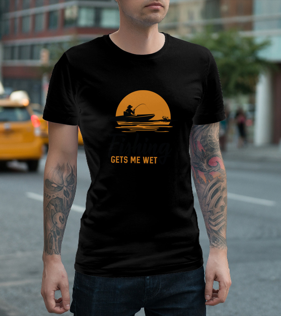 Fishing Gets Me Wet Silhouette at Sunset T-Shirt