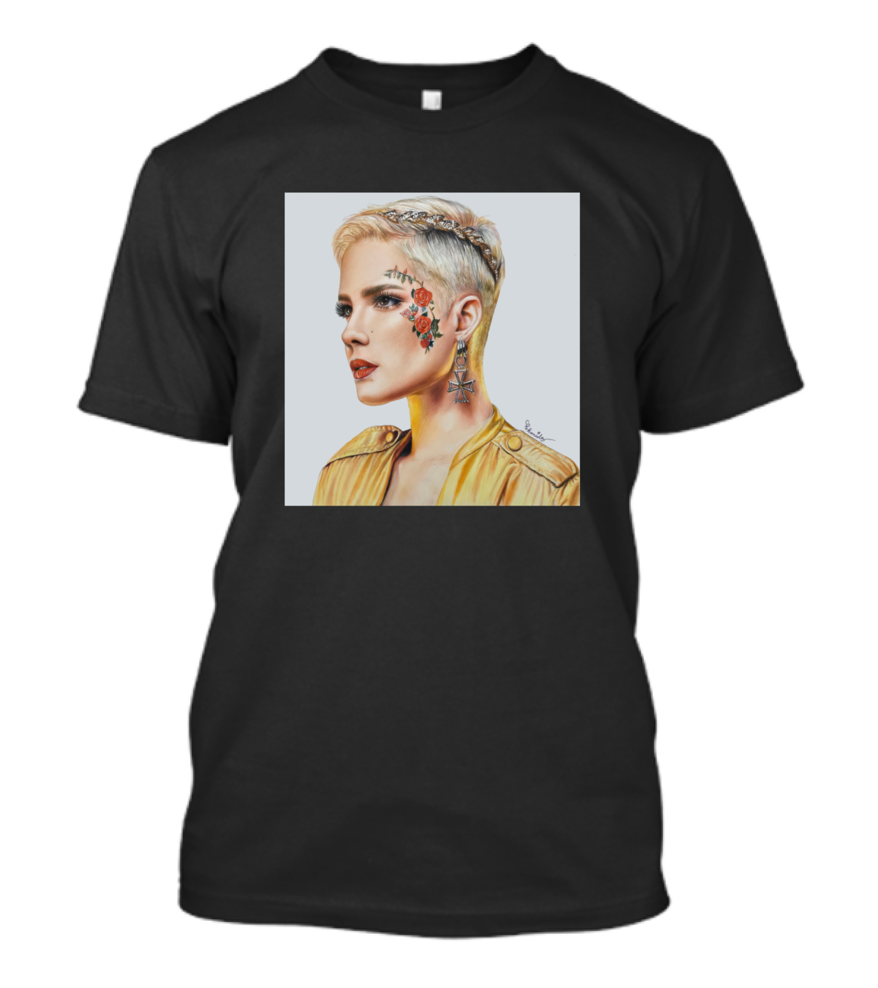 Halsey Portrait With Rose Tattoo And Star Earring T-Shirt